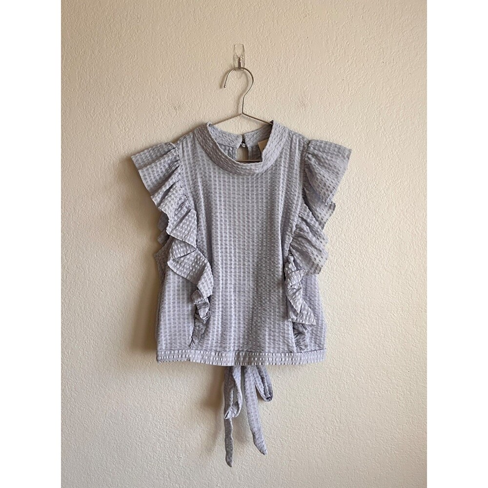 Maeve Anthropologie Crop Ruffle Mesh Top in Lilac Gray Size LARGE